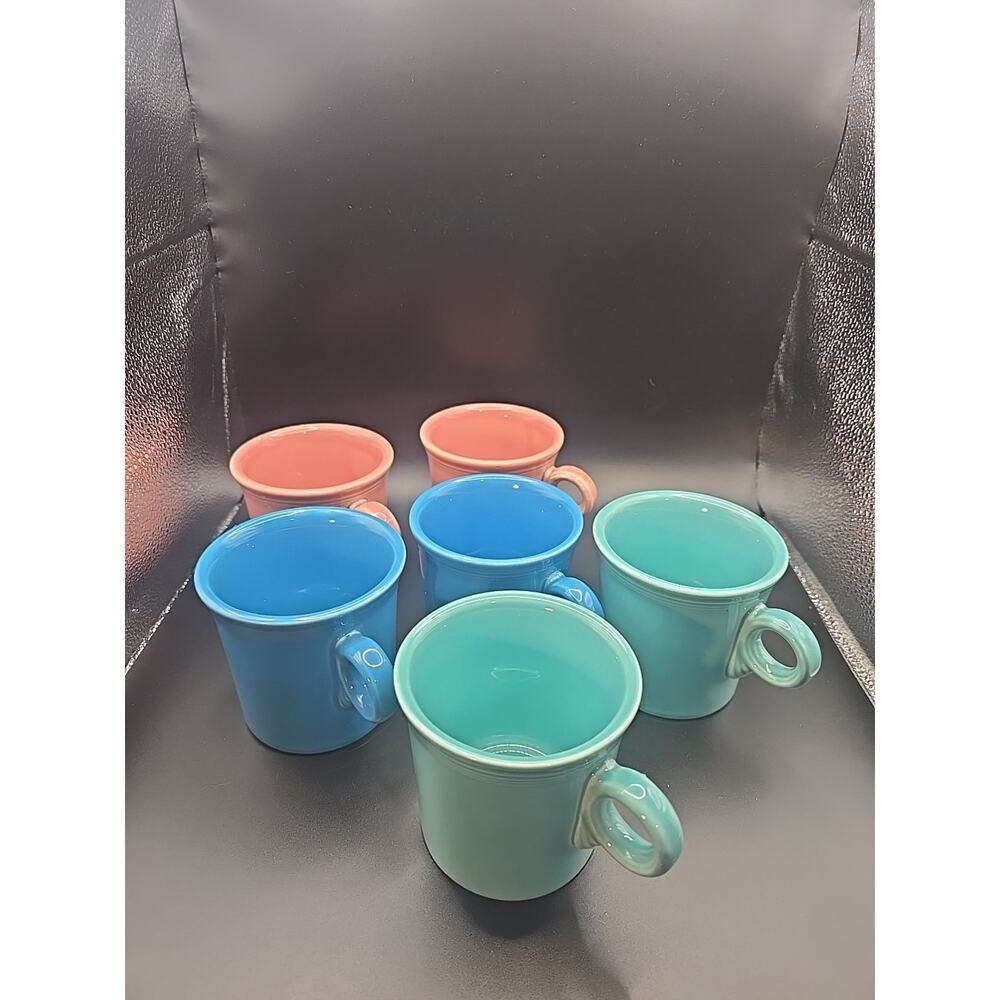Lot of 6 Fiestaware Coffee Mugs Cups O Ring Handle HLC 3.5" x 3.5" / Fiesta Ware